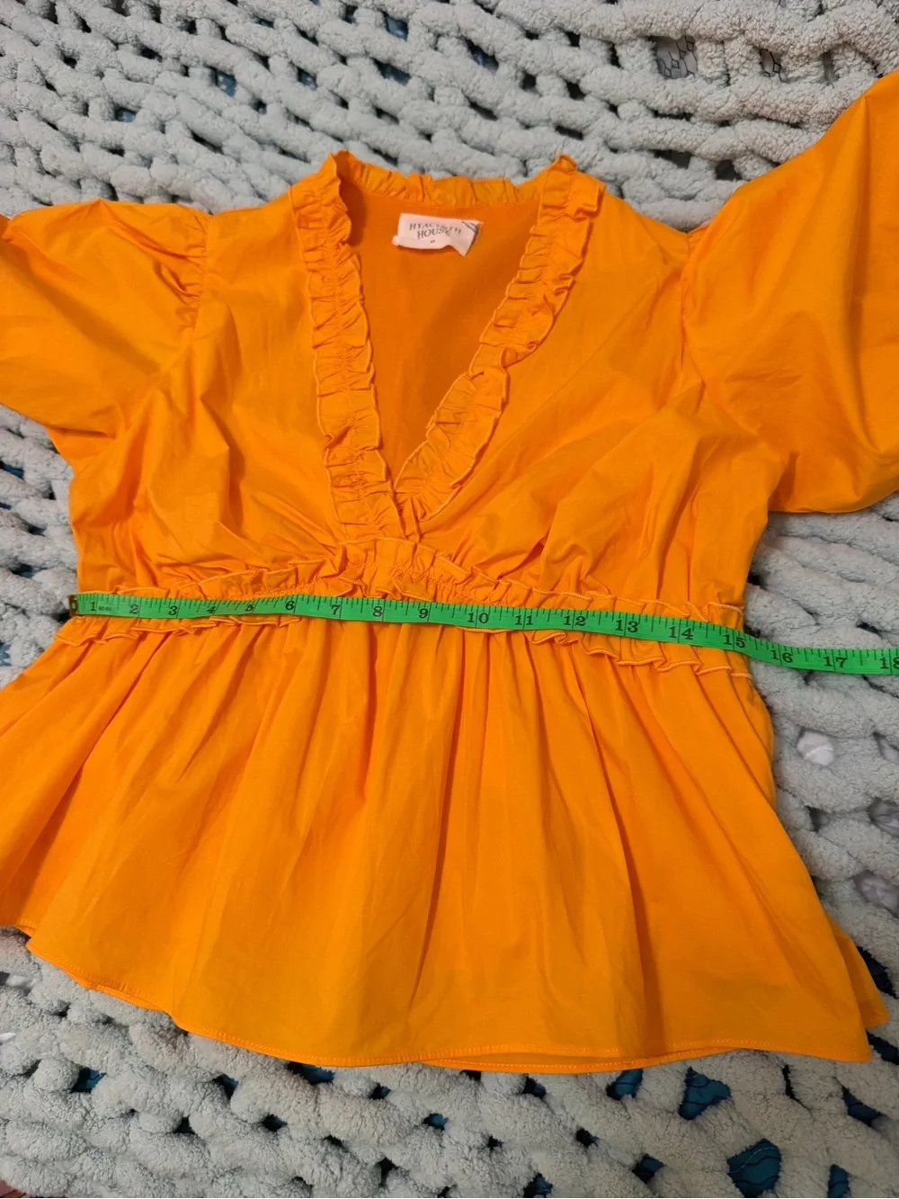 Hyacinth House Tuckernuck Ruffles Puff Sleeve Mustard/Yellow/Orange Top XS